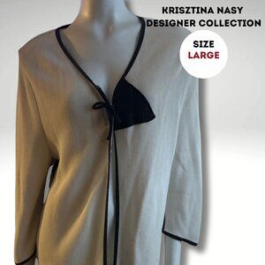 Krisztina Nasy – Designer Collection long open-front cardigan in size Large.
